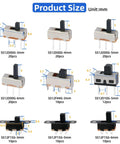 Assorted switches from 132 Piece Slide Switch Kit Micro Mini Toggle Switches SPDT 1P2T 2 Position 3 Pin for DIY projects.