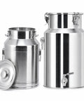 Top Shelf 304 Stainless Steel Water Dispenser With Airtight Lid And Snap Latches, Zero Drip Spigot For Hauling Wine Oil Or Milk, Backyard Ready Liquid Storage Barrel, 23 Gallon Tank.