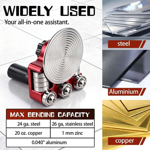 Compact Sheet Metal Bender Hand Held Bending Tool for Steel, Aluminum, Copper with Removable Disc for HVAC and DIY Use