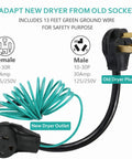4 Prong To 3 Prong Dryer Adapter Cord Converts 4 Prong Dryer Plug To 3 Prong Wall Outlet, NEMA 10-30P Male To 14-30R Female