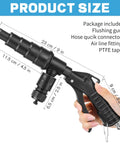Lever Action Coolant Flush Gun And Heater Core Bleeder Kit With Hose Adapter Set For Automotive Radiator Flushing showing product dimensions.