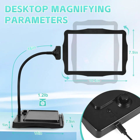 Lighted Magnifying Glass With Stand For Reading And Crafts Large 9 By 6 Inch Viewing Area 48 Ultra Bright LEDs Gooseneck