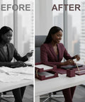 Before and after using Premium Leather Desk Organizer Set Boss Level With Desk Pad And Blotter, 15 Piece Office Accessories Kit. Burgundy.