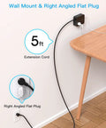 8 Outlet Power Strip With 4 USB Ports 5 Ft Flat Plug Wall Mount ETI Listed Black under desk setup
