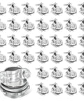 Thirty Six Pack 1/2 Inch Clamp Type Cable Connectors For Romex And Electrical Wire Zinc Alloy Heavy Duty Wire Clamps arranged in a grid.