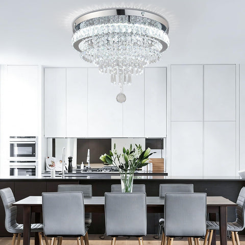Modern 19.7 Inch Crystal Chandelier LED Flush Mount Ceiling Light in dining room, 3 color temps, max 55W, 85-265V, non-dimmable