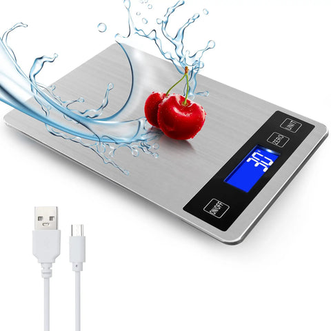 33Lb Kitchen Digital Scale With Pro Grade Precision, 1g 0.05oz, USB Rechargeable Or Battery Power, Waterproof Stainless Steel With Backlit LCD