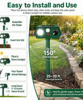 Solar Ultrasonic Deer Repellent Device 4 Pack With Motion Sensor And Flash Light No Go Zone Yard Guard For Flower Beds Vegetables And Gardens Deterrent For Deer Squirrels Raccoons And Rabbits With Multi Frequency 13 to 45KHz, installed in garden