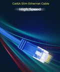 Slim Cat6a Patch Cables 1ft 10 Pack, Snagless Ethernet cable with gold-plated connectors, close-up on high-speed data transfer