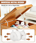 Soft Close Toy Box Hinges With Heavy Duty Zinc Alloy Lid Support And Smooth Quiet Dampers on wooden chest with toys inside