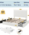 Dimensions of Hella Spacious Full Size Storage Bed Frame With Super Plush Velvet Upholstery And Adjustable Tufted Headboard Plus Four Massive Rolling Drawers For Zero Box Spring Hassle In Crisp White.