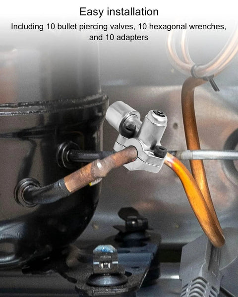 BPV-31 bullet piercing refrigerator line tap valve installed on copper water line; 1/4 to 3/8 in OD pipes