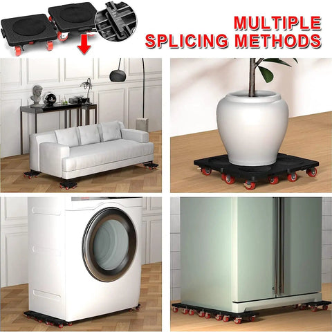 Heavy Furniture Lifter Mover Dolly Set With 360 Degree Rotation Five Wheel Dollies Extendable Crowbar And 400 Kg 800 Lbs Capacity Heavy Duty Moving Tool Kit For Easy Furniture Moves in use for moving sofa, plant, washer, and fridge.