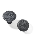 Set of 10 Rustic 1-1/2 Inch Black Iron Cabinet Knobs, Vintage Farmhouse Style with Solid Zinc Core, top view of two knobs