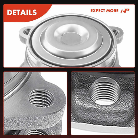 Close-up of Two Rear Wheel Bearing And Hub Assembly Set Direct Fit For Jeep Cherokee KL Series 2014 2022 And Chrysler 200 2015 2017 FWD Only Built With Beefed Up Heavy Load Ball Or Roller Bearings For Superior Axial And Radial Load Capacity And Quieter Smoother Ride