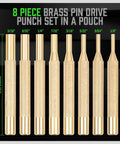 8 Piece Brass Punch Set For Pin Driving And Removal From One Eighth Inch To Five Sixteenths Inch Non Marring Ideal For Wood Metal