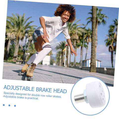 Person skating with Rubber Brake Block Stopper Kit For Roller Skates And Quad Skates Adjustable Toe Stops pictured inset.