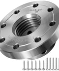 Heavy Duty Three Inch Steel Wood Lathe Faceplate With 1-1/4 X 8 Tpi Thread And Twelve Bolt Holes, showing screws and detailed design.
