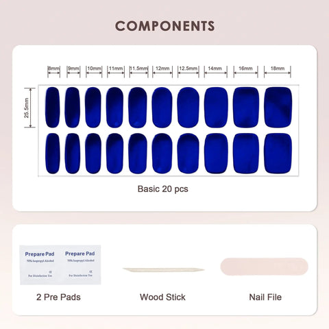 Semi Cured Gel Nail Strips Real Gel Polish UV Wraps For Brittle Nails Pro Grade Long Lasting Easy Peel Off Hema Free 20 Piece Chrome Dark Blue Salon Sticker Kit With File And Stick components