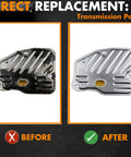 Before and after comparison of CVT transmission filter oil pan gasket kit for Toyota Corolla and Corolla iM 2014 to 2022.