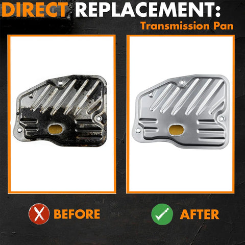 Before and after comparison of CVT transmission filter oil pan gasket kit for Toyota Corolla and Corolla iM 2014 to 2022.