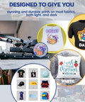 Premium DTF Transfer Film 13X19 Matte Clear PET Heat Transfer Paper for versatile DIY apparel prints on light and dark fabrics.