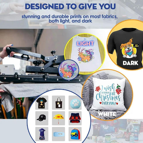 Premium DTF Transfer Film 13X19 Matte Clear PET Heat Transfer Paper for versatile DIY apparel prints on light and dark fabrics.