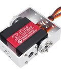 Wishiot RDS3218 20KG metal-gear servo mounted in white U-bracket, front view
