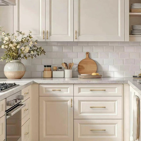 Kitchen featuring Heavy Duty Solid Zinc Alloy Cabinet Pulls Set Of 10 In Champagne Bronze Gold Finish With 5 Inch Hole Centers 128mm
