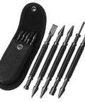 Five-Piece Nail Setter And Center Punch Kit with dual head nail sets, spring loaded hole punch, and case displayed.