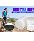 2 Pack Puncture Proof Bicycle Tire Liner 0.5mm Tube Protector For 26 Inch 27.5 Inch 700C And 29 Inch Tires shown next to cyclist