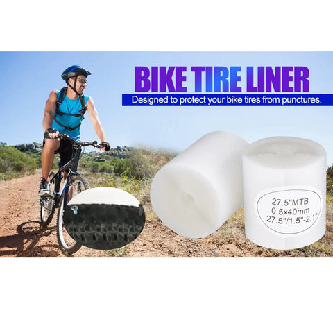 2 Pack Puncture Proof Bicycle Tire Liner 0.5mm Tube Protector For 26 Inch 27.5 Inch 700C And 29 Inch Tires shown next to cyclist