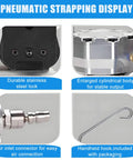 Pneumatic strapping machine features: durable stainless steel lock, cylindrical body, air connector, handheld hook for 19mm banding steel wood and aluminum profiles.