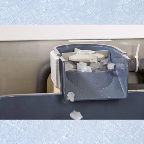 Heavy Duty Countertop Nugget Ice Maker And Touchfree Water Dispenser Cranks Out 500 Lbs Daily showing ice bin full of nugget ice.