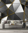 Bangin Black And Gold Geometry Wallpaper For Bedroom And Living Room Grey Murals Modern Office Decor Large Wall Mural