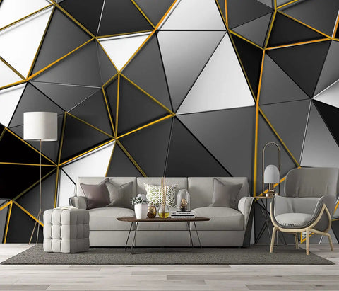 Bangin Black And Gold Geometry Wallpaper For Bedroom And Living Room Grey Murals Modern Office Decor Large Wall Mural
