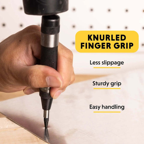 Using Heavy Duty Automatic Center Punch For Marking And Scribing Holes In Wood And Metal With One Hand Trigger Adjustable Spring Tension
