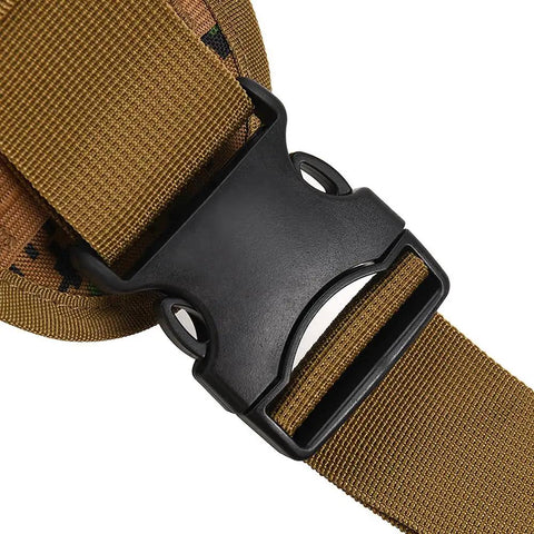 Close-up of the buckle on a Waterproof Tactical Crossbody Backpack With MOLLE System Outdoor EDC Sling Chest Bag Rugged 600D Oxford Fabric