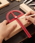 Heavy Duty Angle Finder With Dead Nuts Secure Locking Swing Arm Reads Zero To One Eighty Degrees For No Sweat Transfer On Baseboard Trim Or Workshop Setup used for precise angle marking on wood.