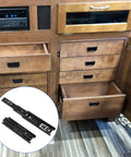 Eight Pairs Top Shelf Black Drawer Slides Full Extension Side Mount Ball Bearing Telescopic Slider Built Like A Tank Cabinet Hardware installed in wooden kitchen cabinetry.
