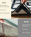 Comparison of Eight Pack Non Slip Rug Grippers For Area Rugs Double Sided Rug Pads Corner Tape showing easy use vs damage.