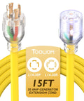 Heavy Duty 30 Amp Generator Extension Cord L14 30P L14 30R 125 250V 7500W 10 AWG SJTW With Lighted Power Indicator 15 Ft Long