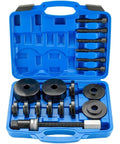 Front Wheel Drive Bearing Removal Kit with 19 Piece Hub Bearing Puller and Installation Adapters in blue carrying case