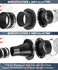 4-inch and 2.5-inch magnetic dust-collection fittings set with mag port connector, couplers, and clamps for dust collectors and shop vacuums