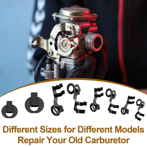 24 Piece Linkage Clip Set Universal Fit For Vintage Cars Trucks Wagons Sedans With Assorted Sizes And Styles To Cover A Wide Range Of Linkage Systems And Make Restoration Projects Easier For DIY Hot Rods And Classic Cars. Black iron linkage clips on carburetor