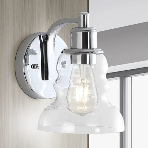 4 Light LED Vanity Light Fixture In Brass Gold And Oil Rubbed Bronze With Clear Glass Shade For Bathroom, wall mounted