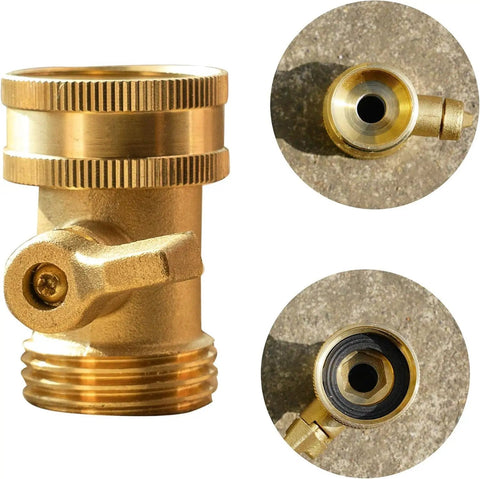Solid Brass Garden Hose Shut Off Valve Set, Beefy Heavy Duty Three Quarter Inch, close-up view showing valve details