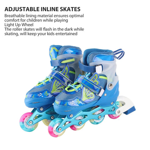 Adjustable Inline Skates For Kids Blue Breathable Comfort Fit With Light Up Wheels Outdoor Roller Blades For Girls And Boys