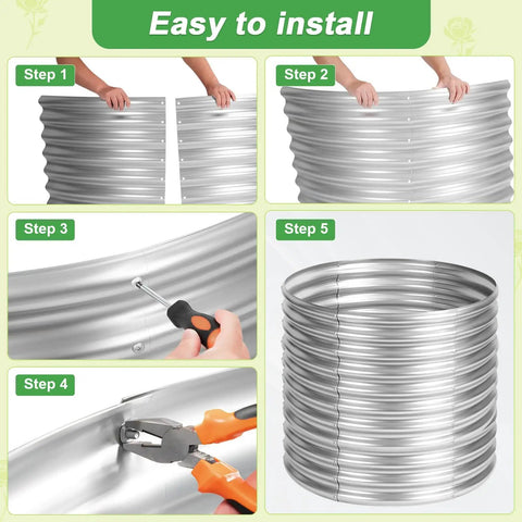 Assembly steps for Two Pack Round Galvanized Raised Garden Bed For Outdoor Use, 3 By 3 By 3 Feet, Metal Planter Box