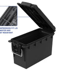 Lockable Stackable Ammo Storage Box for Home Range and Outdoor Use Made in USA fits 30 caliber 9mm 5.56 open with lid details